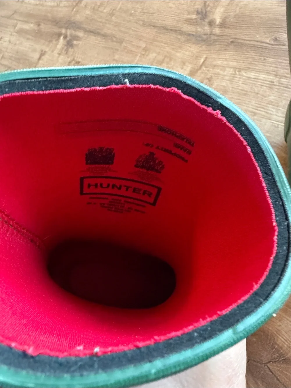 Hunter Green Kids Rain Boots with Red Interior